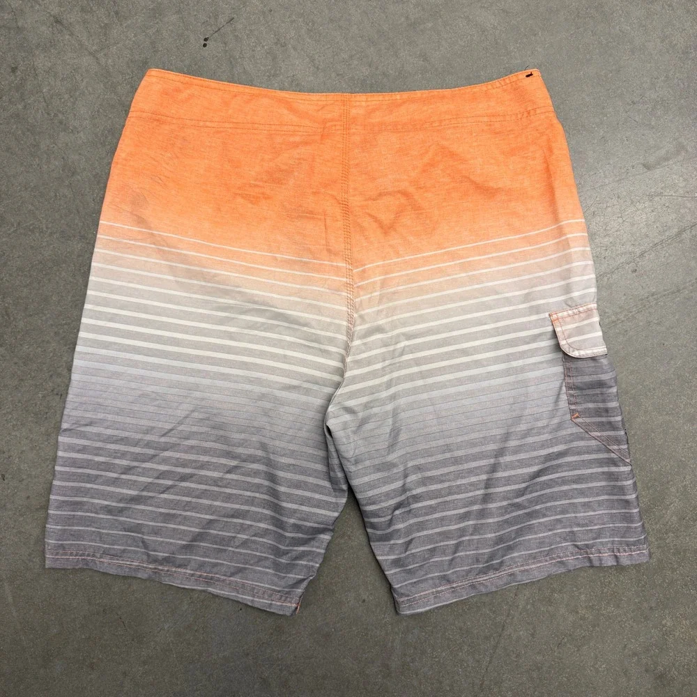 Hurley Buckle Mens Board Shorts Orange Grey Ombre Striped Swim Trunks Size 36